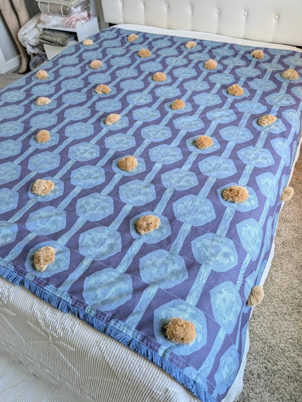 Opalhouse Jungalow Blue Pompom Buttonhole Top Shower Curtain Size 72